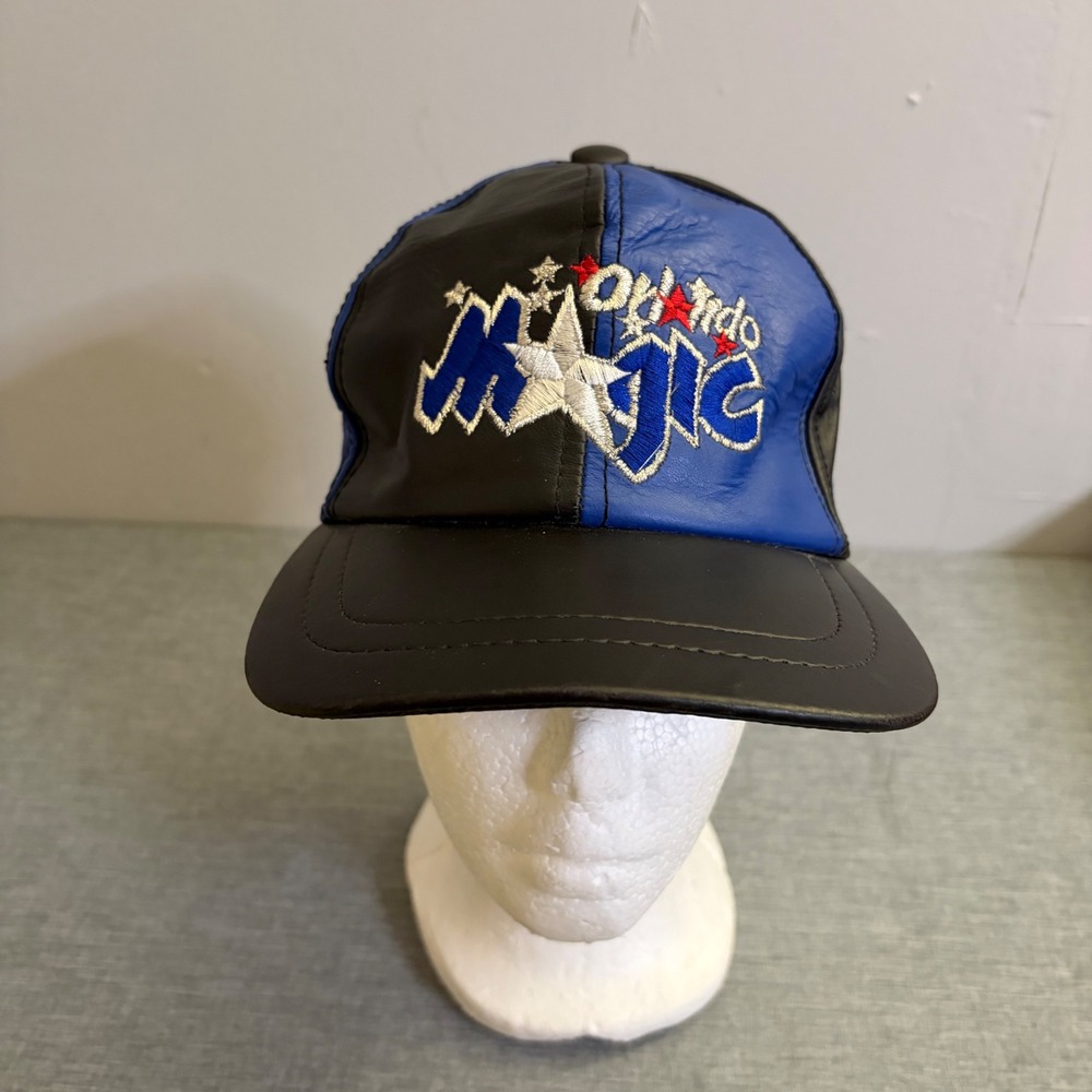 NBA Orlando Magic Hat Mens OS Black Blue Genuine Leather Vintage 90s Snapback